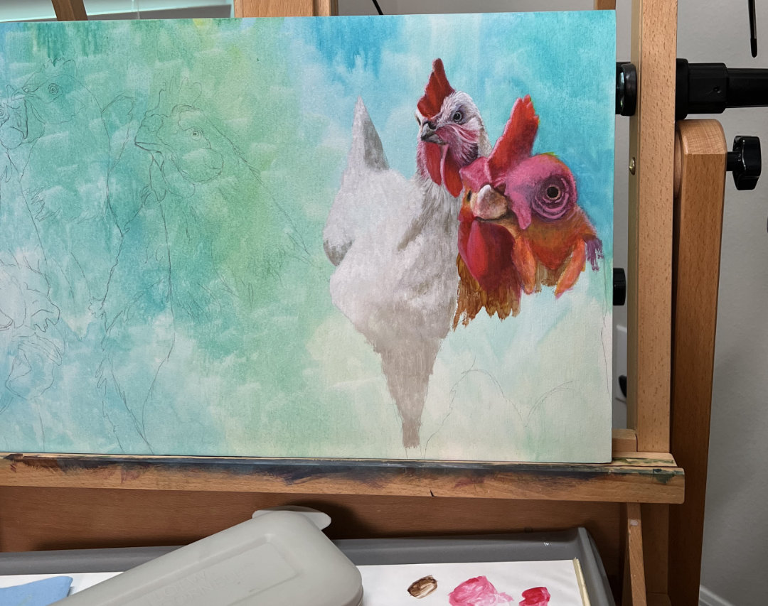 Work in progress of chicken painting